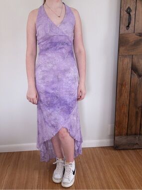 Vintage Circa Y2K Purple Silver Glitter Halter Dress Med Fairycore Whimsical
